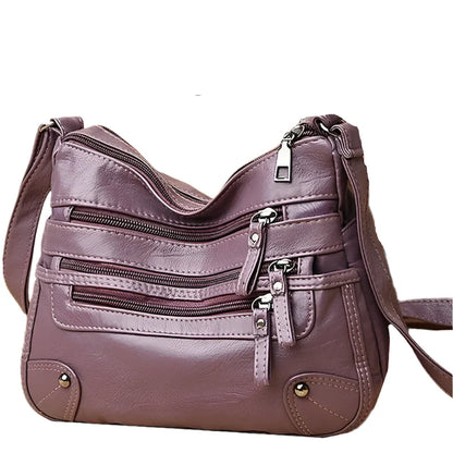 Women's Multi-Layer Leather Shoulder Crossbody Bag (Purple)