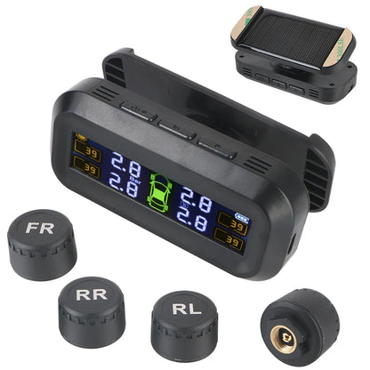 Wireless Tire Pressure Monitoring System Solar And USB Charging Black