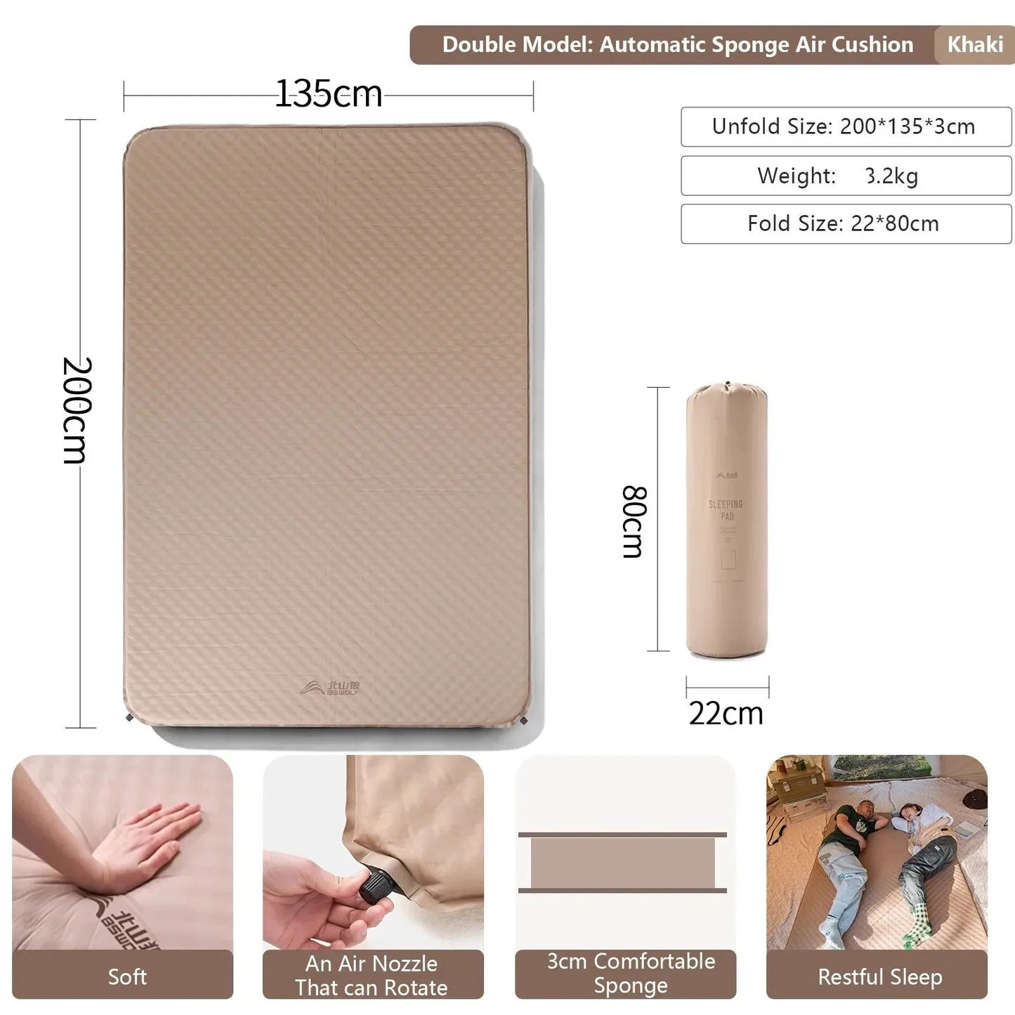 Self-Inflating Camping Air Mattress Thickened Folding Tent Mat Brown
