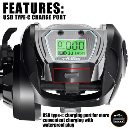 Large Electronic Baitcasting Reel Digital Display Right Hand Black