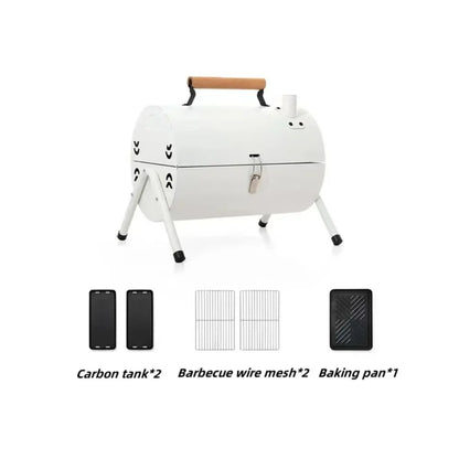 Portable Tabletop Charcoal Grill And Smoker White Outdoor BBQ White