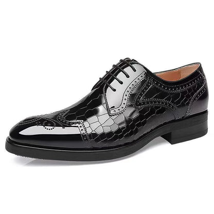 Men Leather Slip-On Brogue Oxford Loafers (Black)