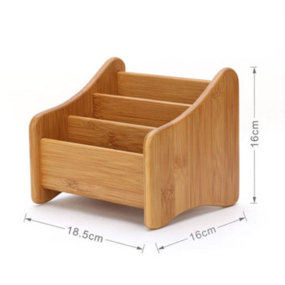 3 Grid Bamboo Remote Control Storage Box Stationery Remote Control Headphone Cable Cell Phone Desktop Storage Box Organizer