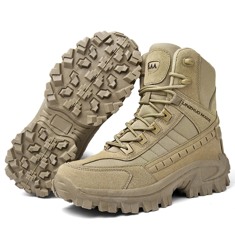 Mens Tactical Desert Combat Ankle Work Boots (Khaki)