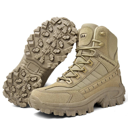Mens Tactical Desert Combat Ankle Work Boots (Khaki)