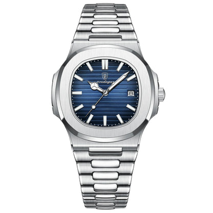 Watch for Men Stainless Steel Square Waterproof Quartz (Blue)