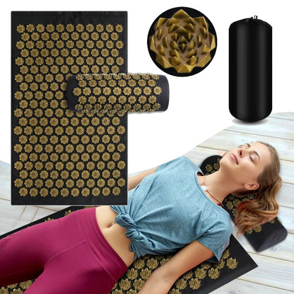 3PCS Acupressure Yoga Mat And Pillow Set Massage Cushion Gold