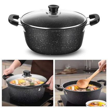 Maifan Stone Non-Stick Soup Pot with Lid Dual-Handle Cookware Black