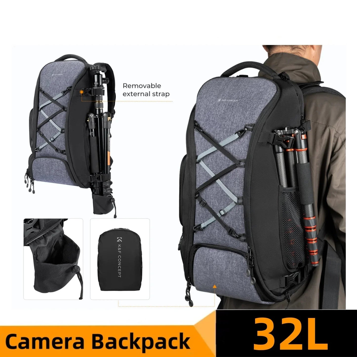 Camera Backpack with Tripod Strap Outdoor Black