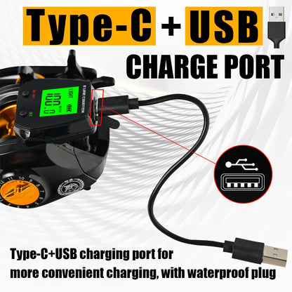Electronic Baitcasting Reel 10kg Max Drag Alarm Counter Gold