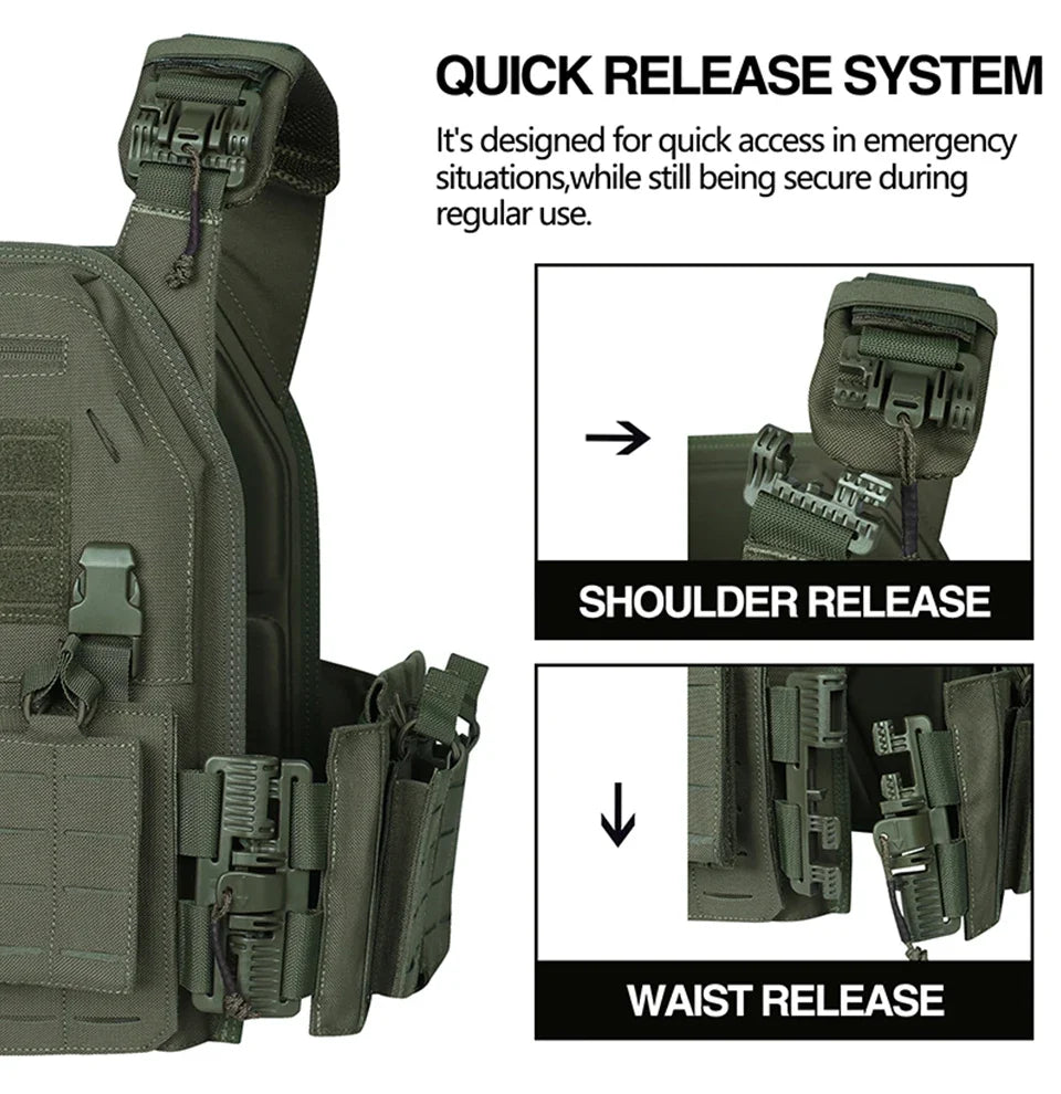 Tactical Plate Carrier Vest Quick Release Green