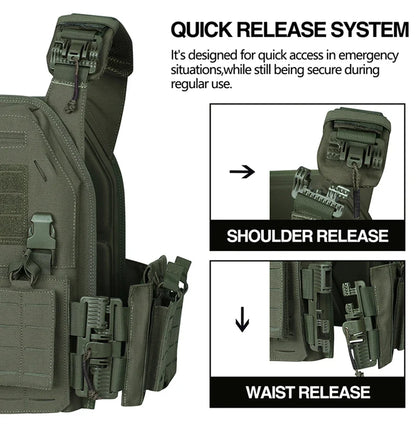 Tactical Plate Carrier Vest Quick Release Green