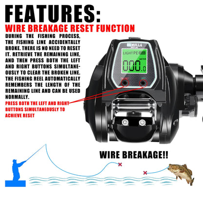 Large Electronic Baitcasting Reel Digital Display Right Hand Black