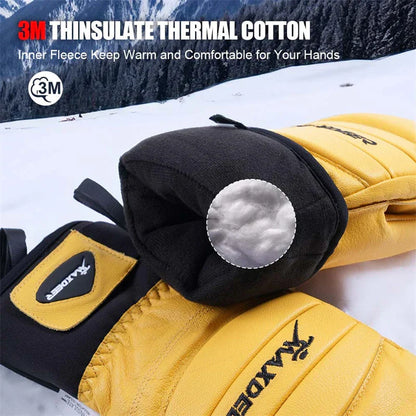 Ski Gloves Leather Snowboard Mittens - Men & Women