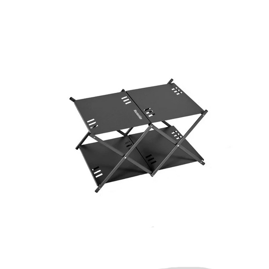 2-Layer Folding Storage Rack Camping Shelf Black