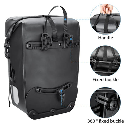 27L Waterproof Bike Pannier Bag with Roll-Top Closure Black