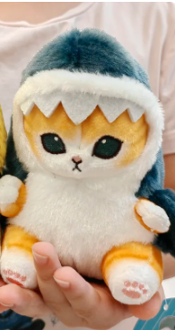 Kawaii Tempura Fried Shrimp Shark Cat Plush Doll Keychain - Blue 13cm