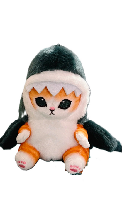 Kawaii Tempura Fried Shrimp Shark Cat Plush Doll Keychain - Blue 13cm