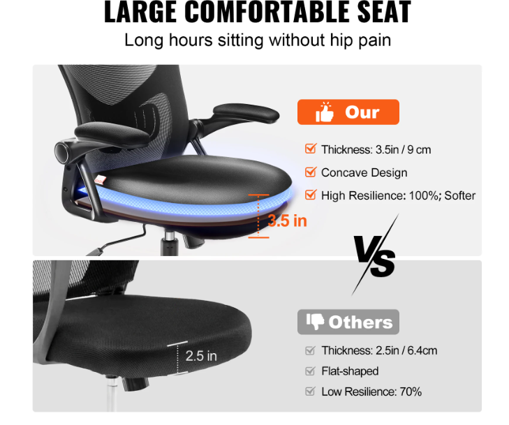 Ergonomic Office Chair with Adjustable Lumbar Support Angle and Height Adjustable