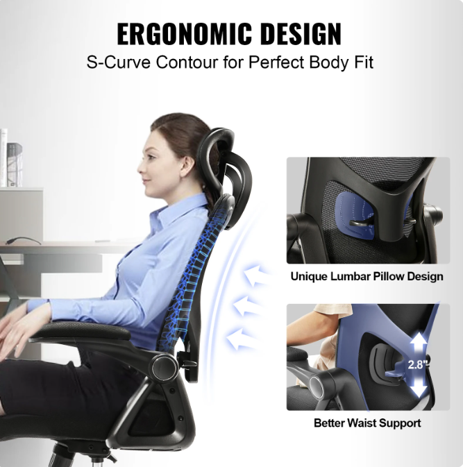 Ergonomic Office Chair with Adjustable Lumbar Support Angle and Height Adjustable