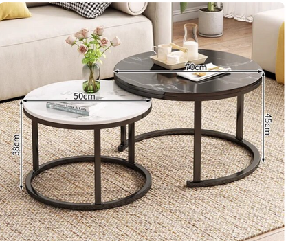 Elegance in Contrast: Set of 2 Round Nesting Marble Coffee Tables in Style9: Black and White