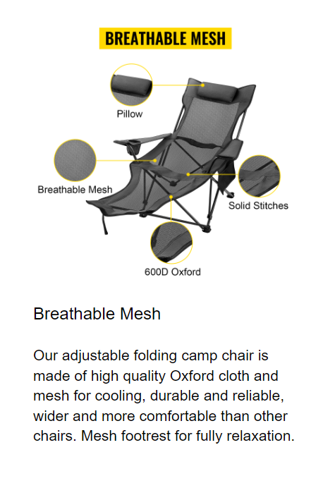 Outdoor Folding Camp Chair with Backrest & Footrest