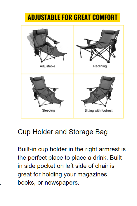Outdoor Folding Camp Chair with Backrest & Footrest