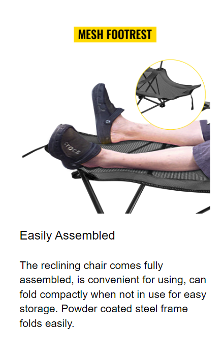 Outdoor Folding Camp Chair with Backrest & Footrest