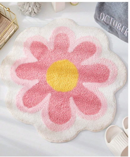 Chic Pink Plush Home Carpet - Petal-Shaped Delight