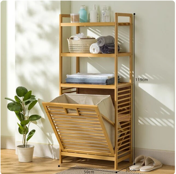 4-Tier Laundry Hamper with Tilt-Out Basket | Bathroom Storage Shelf Organizer