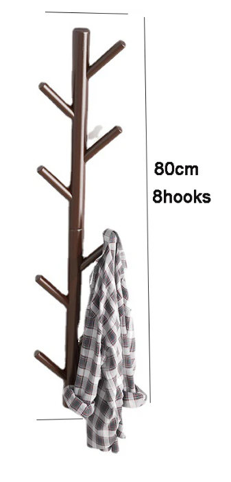 Rustic Pine Wall-Mounted Coat Rack with 8 Hooks - Coffee (80cm)