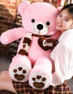 Huge 100cm Giant Pink Teddy Bear Soft Plush Cotton Scarf Bear Toy Doll Stuffed