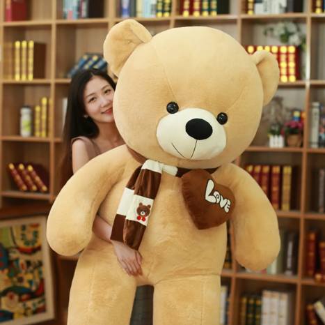 Huge 100cm Khaki Giant Teddy Bear Toys Stuffed Animals Soft Plush Cotton Scarf Bear Hold Pillow Doll