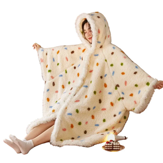 Coral Velvet Hooded Blanket Robe