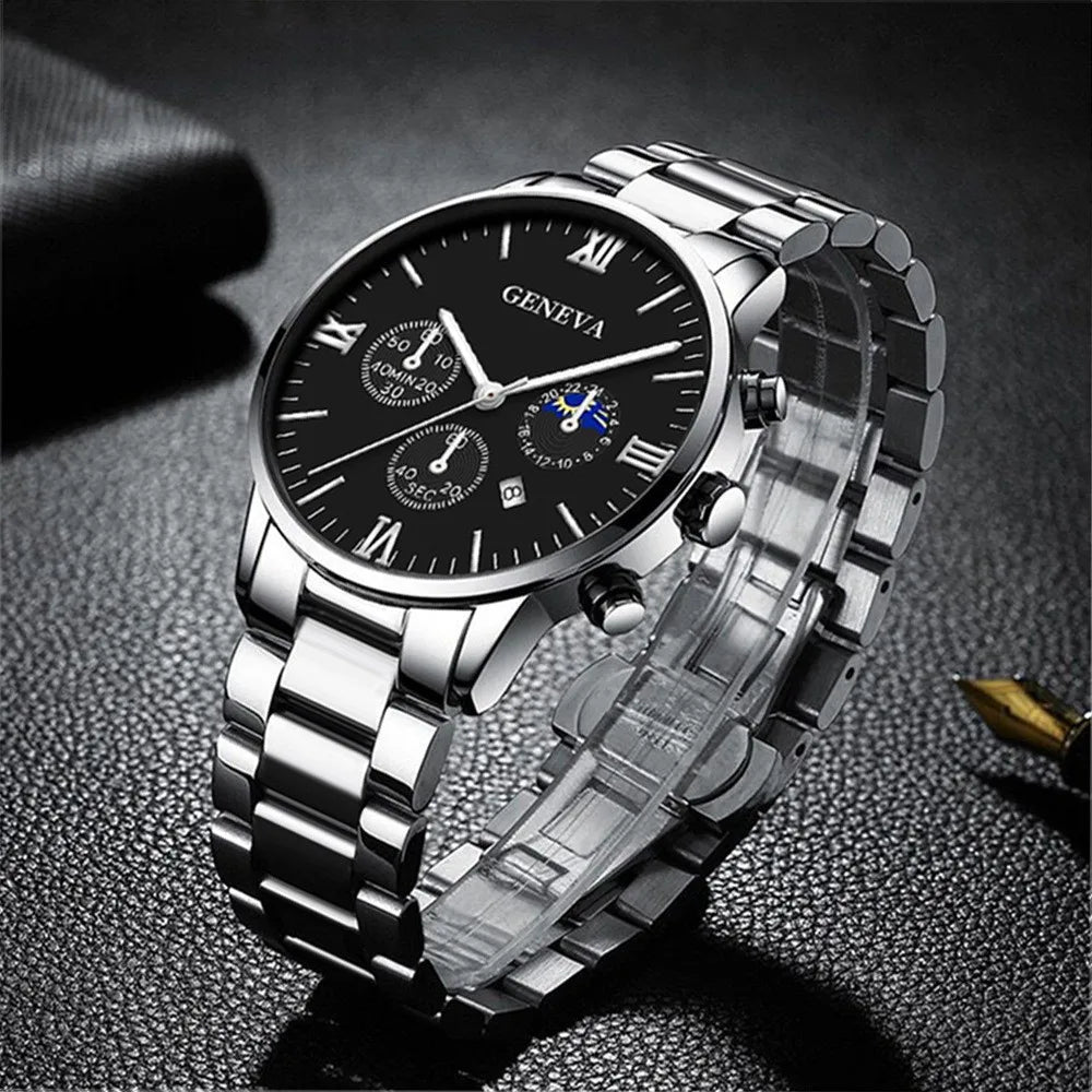 4PCS Men's Stainless Steel Quartz Watch Set (W118-A)