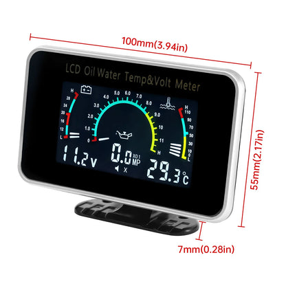 3 in 1 LCD Gauge Oil Temperature Water Temperature And Voltmeter Black