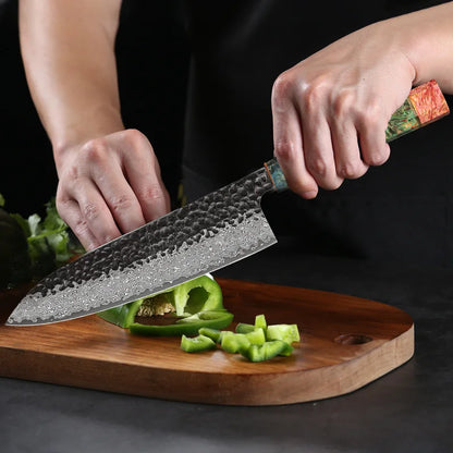 8-Inch Forged Damascus Steel Chef Knife Custom Stainless Blade Green