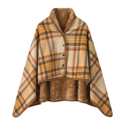 Wearable Plaid Fleece Blanket Shawl