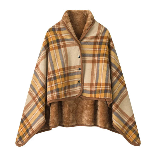 Wearable Plaid Fleece Blanket Shawl