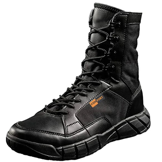 Mens Tactical Mid-Calf Combat Boots (Black No Zip)