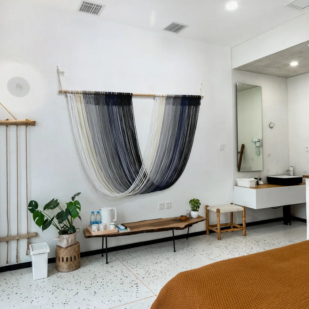 Boho Chic: Hand-Woven Gray Tapestry for Stylish Home Decor