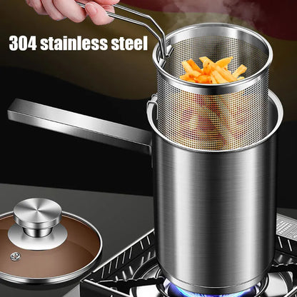 Stainless Steel Deep Fryer Pot with Basket And Lid Silver