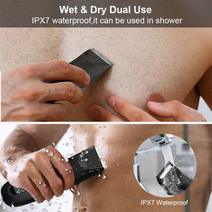 Mens Rechargeable Body Hair Trimmer with 2 Heads & LED Light Black