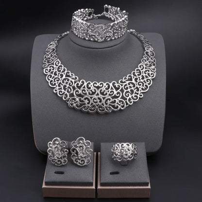 Jewelry Set Necklace Earrings Ring Bracelet (Gold)