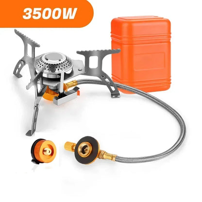3500W Portable Folding Camping Gas Stove with Adapter Silver