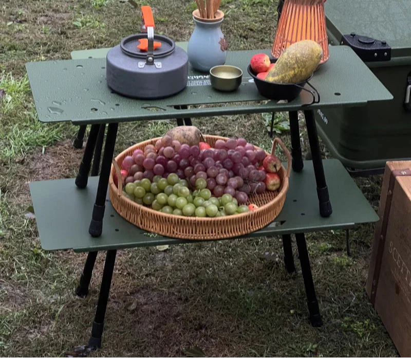 One-Tier Camping Shelf Table Tactical Aluminum Alloy Storage Rack Army Green
