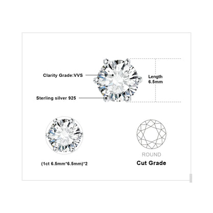 Earrings Stud Round 5A Zirconia Silver for Women (Silver)