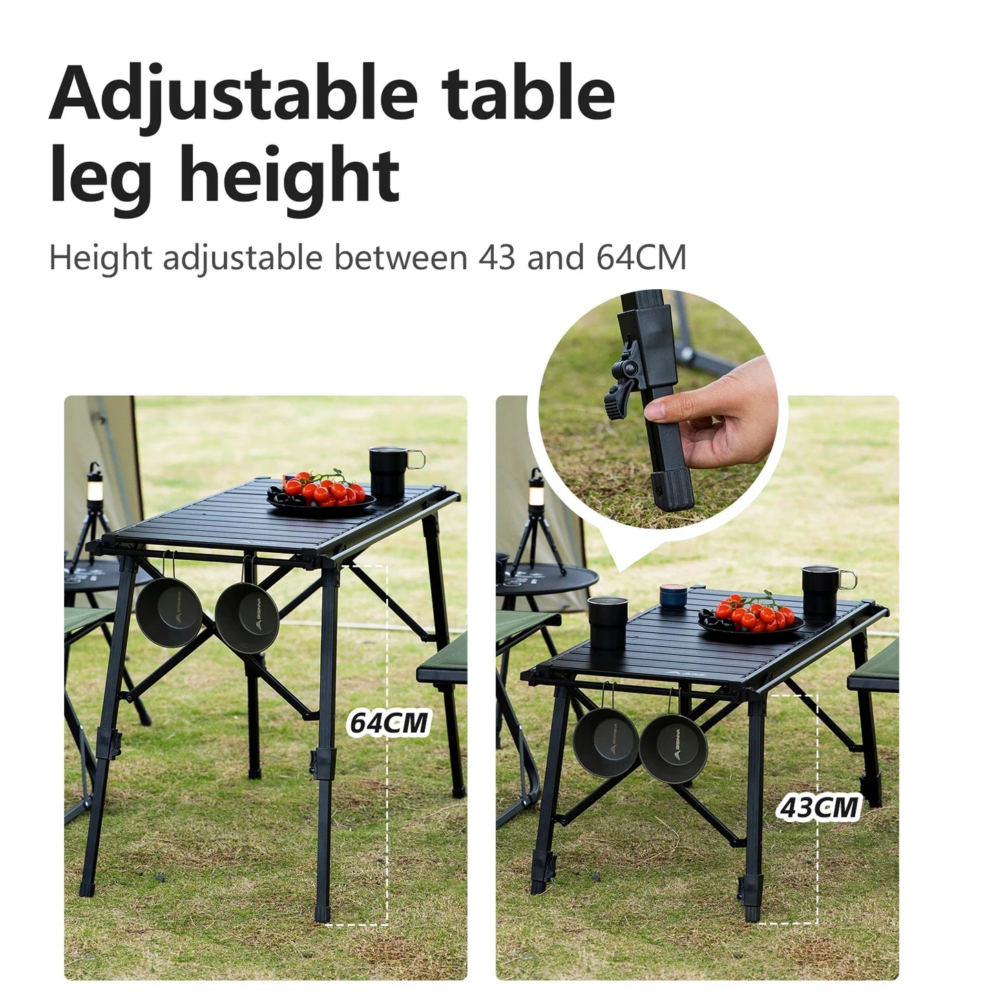 Multifunctional IGT Camping Table Adjustable Aluminum Alloy Black