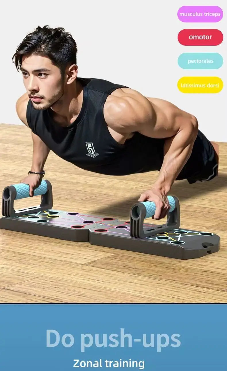 Folding Push-Up Board with Resistance Bands Black