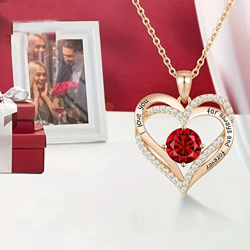 Red Zircon Pendant Necklace in Rose Gift Box
